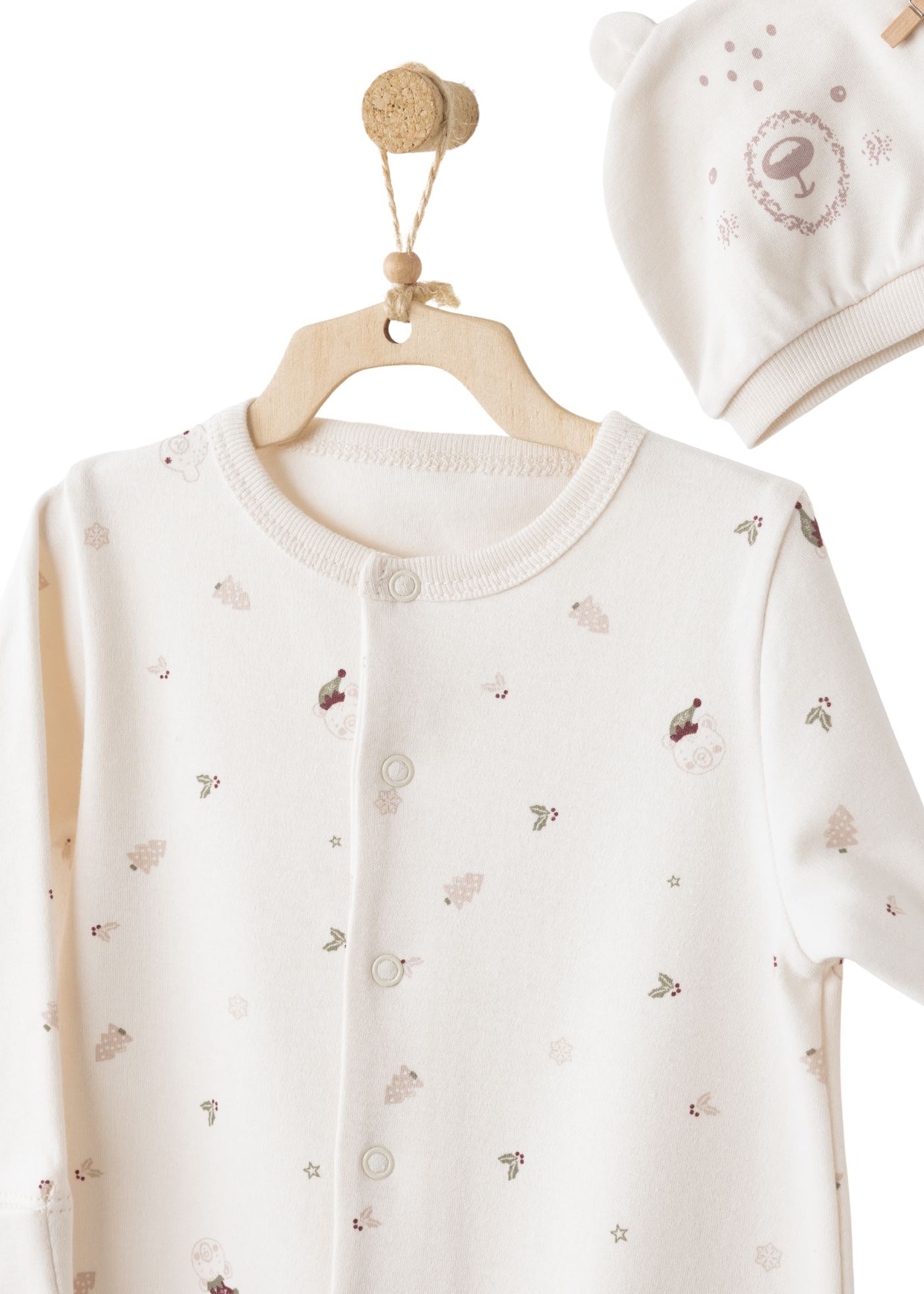 Salopeta Lunga Crem cu Bej cu Ursi si Brazi AC26183 Andywawa