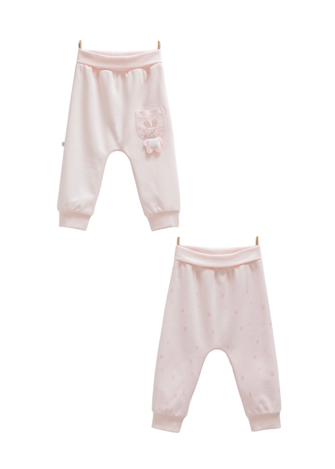 Set 2 Perechi de Pantaloni din Bumbac Roz cu Iepure APK1486 Mell Sweet Baby