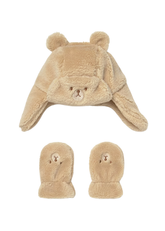 Set Caciula si Manusi din Blana Bej cu Urs 10023 Mayoral