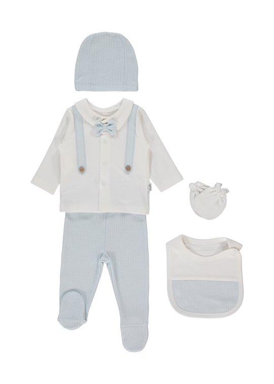 Set 5 Piese Nou Nascut Crem cu Bleu Baby King Z1056 Bebetto