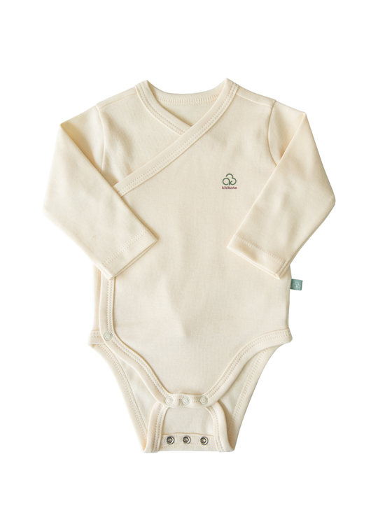 Kitikate Beige Long Sleeve Organic Cotton Stretchy Bodysuit with Front Snap Closure S40322
