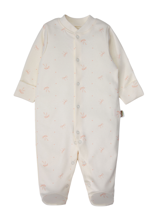 Salopeta cu Botosei din Bumbac Organic cu Fundite Roz T4385 – Bebetto