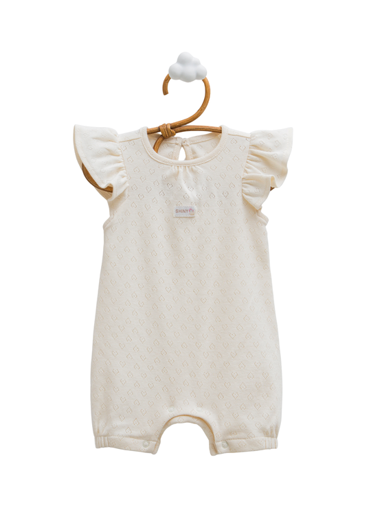 Salopeta Scurta Bej Bumbac Perforat Hello Girl TK2383 Mell Sweet Baby