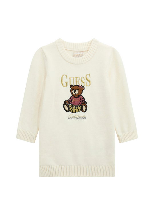 Rochie Tricotata cu Maneca Lunga Crem si Urs K5BK01 Z3GS0 G012 Guess