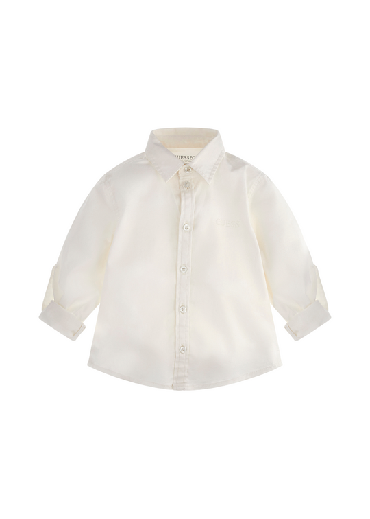 Guess White Poplin Long Sleeve Shirt N3YH04 WE5W0 G011