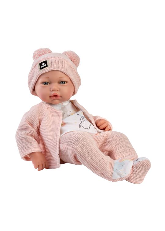 Papusa Elsa, 36 cm, Fara Par, Corp Vinil+Textil cu Pantaloni si Jacheta Roz 894 Guca Munecas