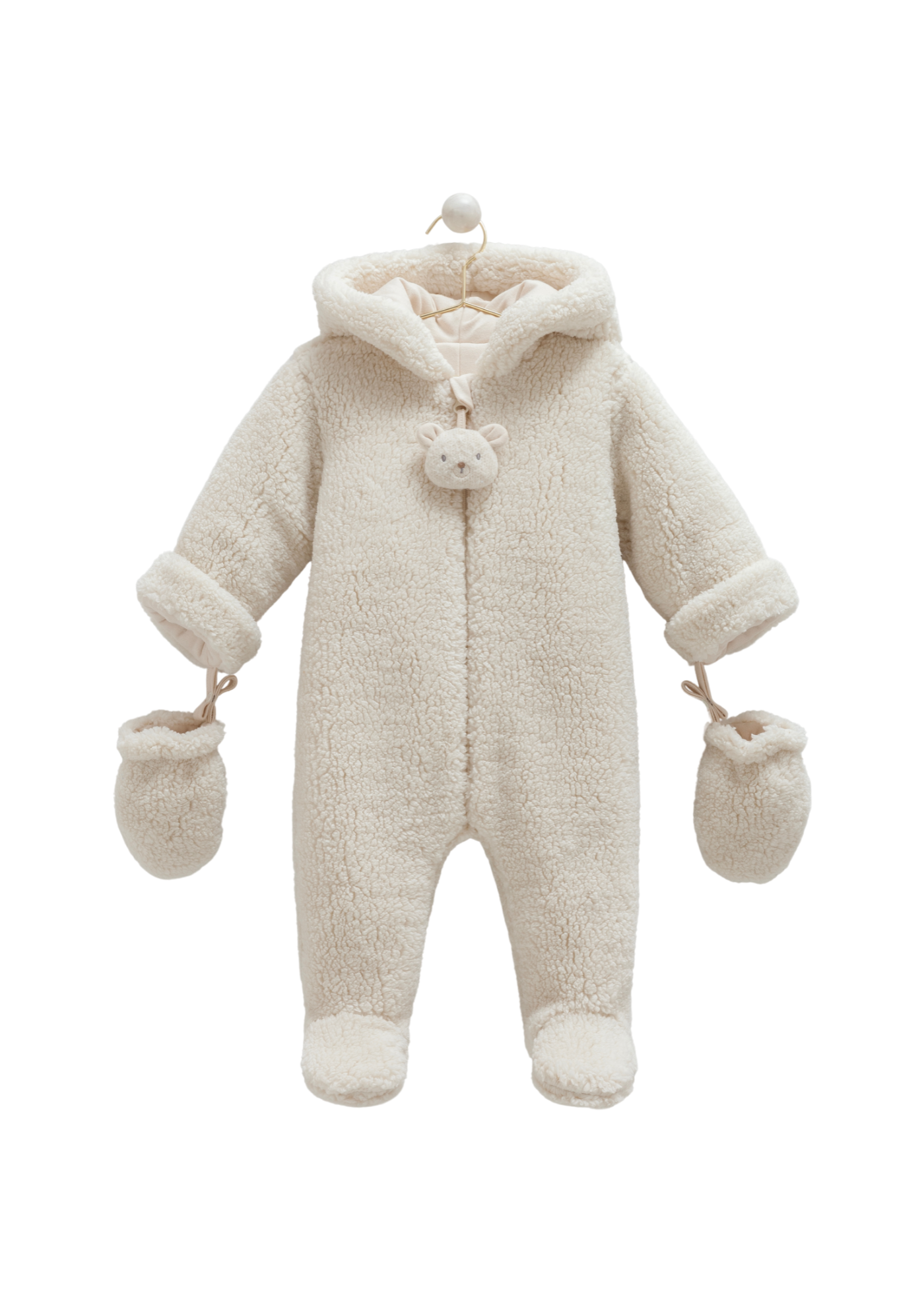 Combinezon Bej din Plus cu Gluga si Ursulet la Fermoar TE2110 Mell Sweet Baby