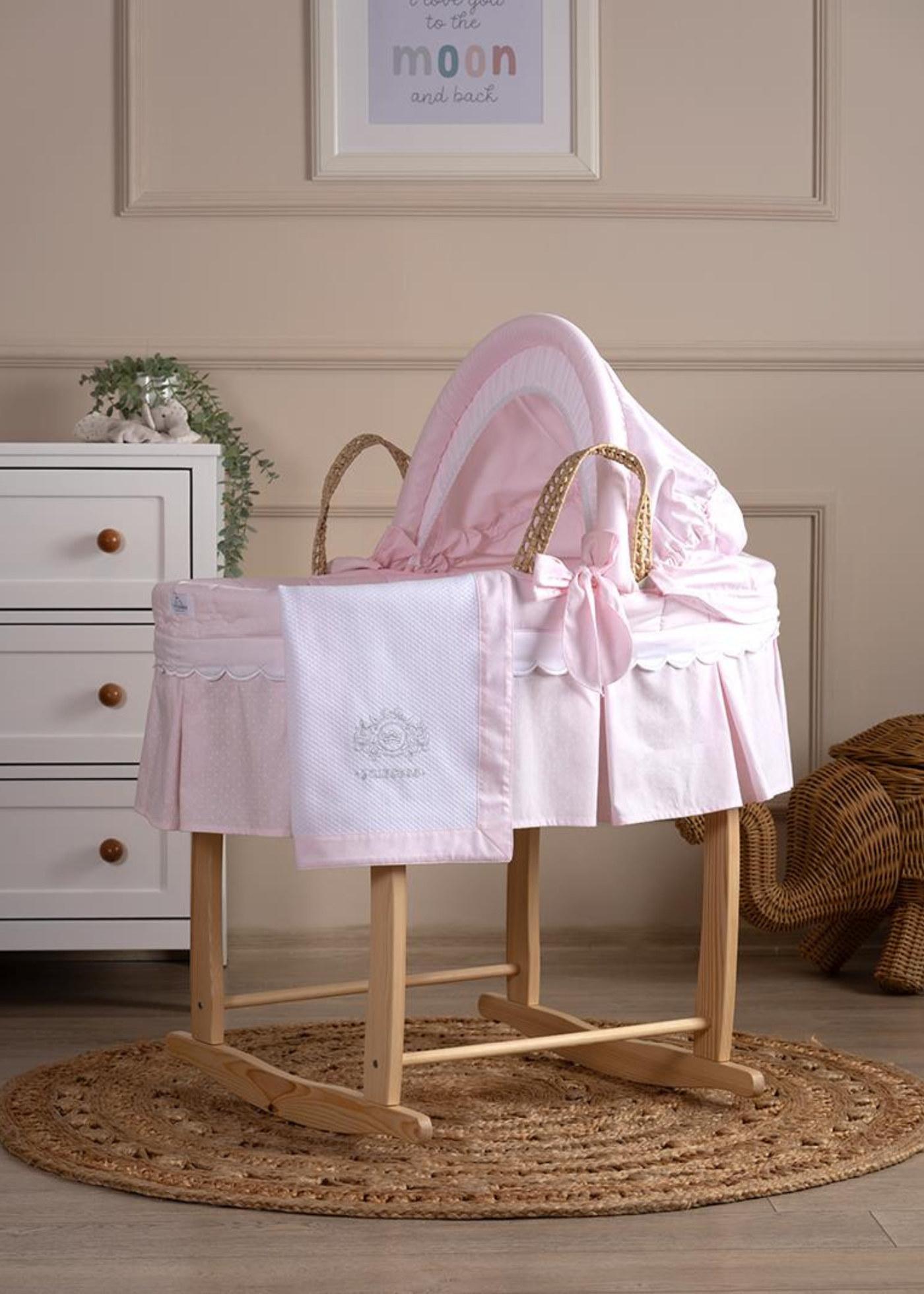 Set Lenjerie Pentru Cosulet Moses Princess Roz 85 Cm 5118 FunnaBaby