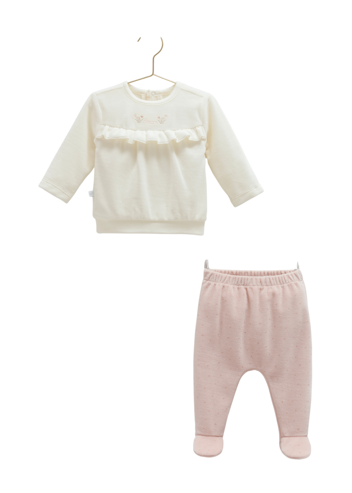 Set 2 Piese Velur Bluza Crem si Pantaloni Roz Pudra TKK2142 Mell Sweet Baby