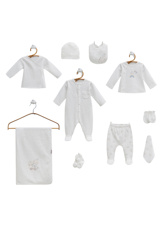 Set 10 Piese Maternitate Crem cu Masini First Car ZE2217 Mell Sweet Baby