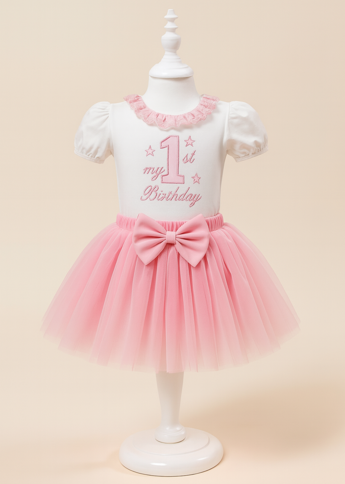 Set Aniversar 1 An Fetita Bumbac Body & Fustita Roz AnneBebe