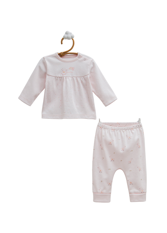 Salopeta Lunga din Bumbac Roz cu Ratuste cu Capse TK2254 Mell Sweet Baby