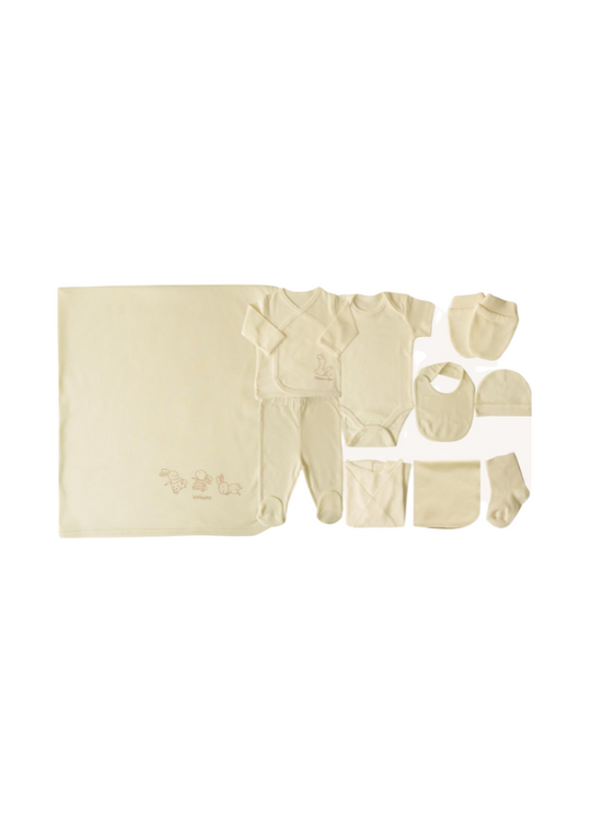 Set 10 Piese Maternitate din Bumbac Organic Bej cu Iepuri Basic S66268 KitiKate