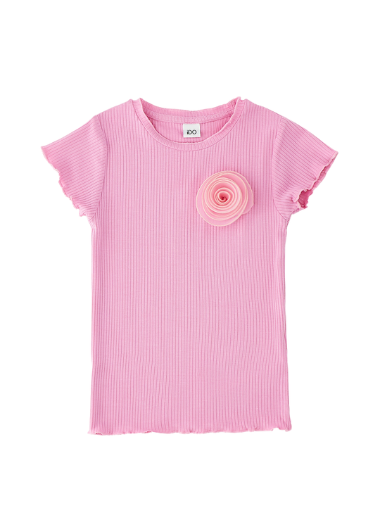 Pink Short Sleeve T-Shirt with Organza Flower 4.G343/00 iDO