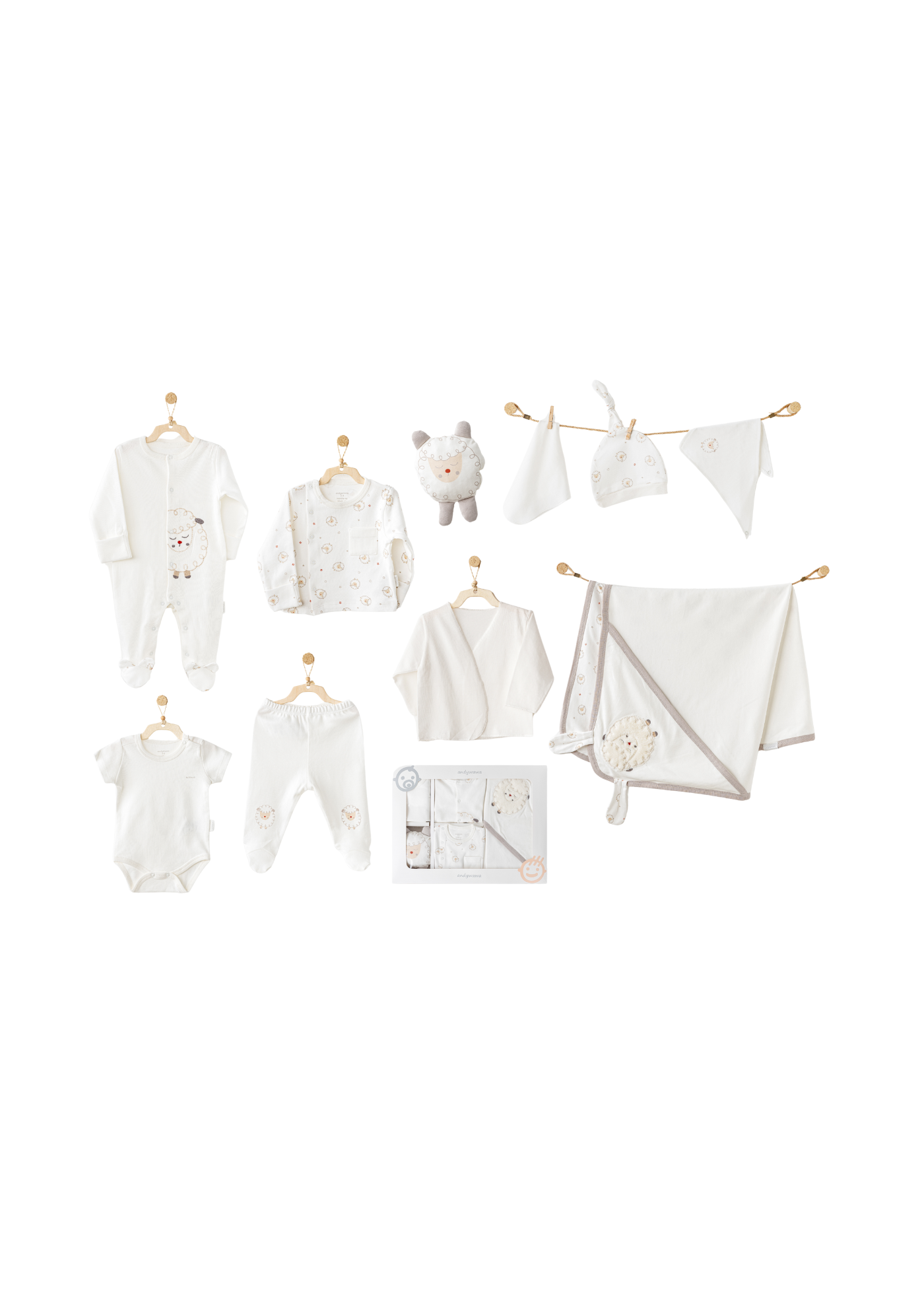 Set 10 Piese Maternitate Crem cu Imprimeu Oite AC25561 Andywawa