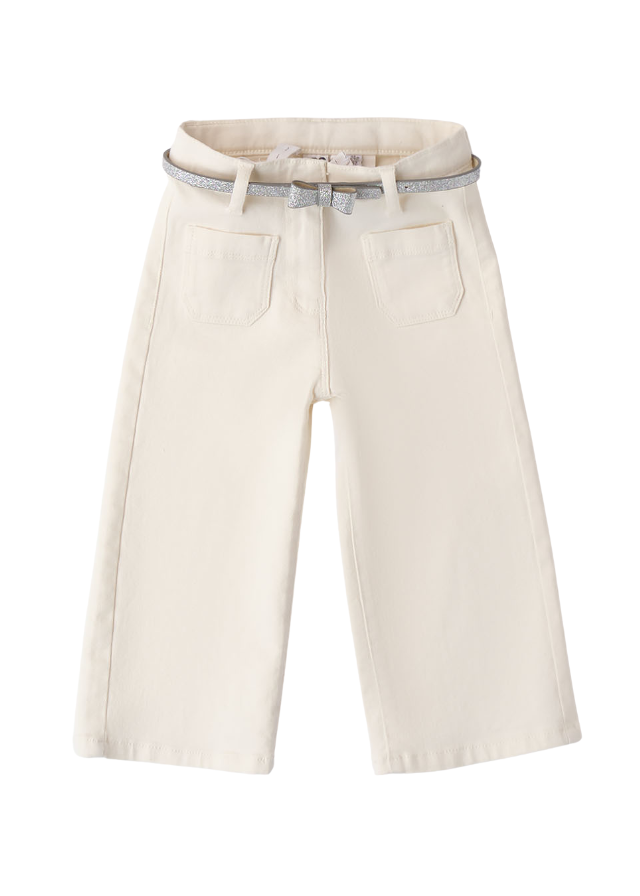 Pantaloni Lungi Crem cu Curea Argintie in Talie pentru Fetite 8353 iDO - Camera Bebelusului