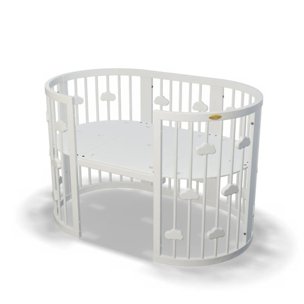 Smart Round-Oval Crib Evolutive Transformable Cosleeper 9in1 Alder Wood 72x72/120/168 INGVART 