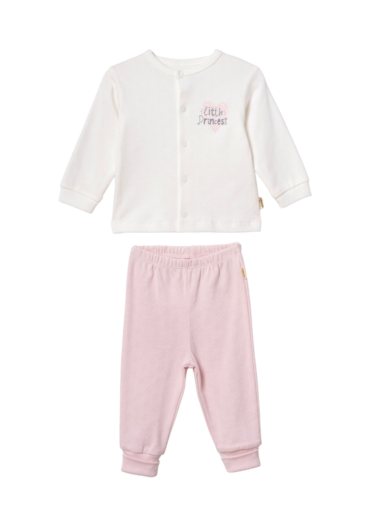 Set 2 Piese din Bumbac Organic Bluza cu Capse si Pantaloni Lungi Crem cu Roz Little Princess CSYR4546 Baby Cosy