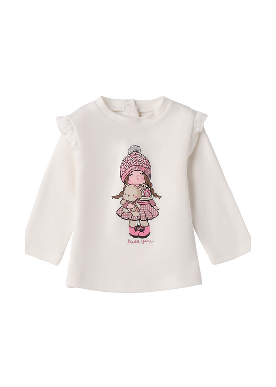 Bluza Crem cu Maneca Lunga Imprimeu Fetita Roz 4.F083/00 iDO