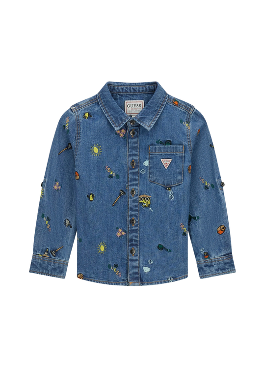 Camasa Denim cu Maneca Ajustabila cu Broderii N6RH06 D3SZ0 MEEW Guess