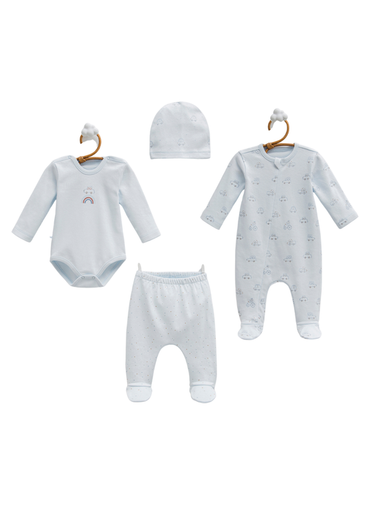 Set 4 Piese Bleu cu Masini First Car ZE2216 Mell Sweet Baby