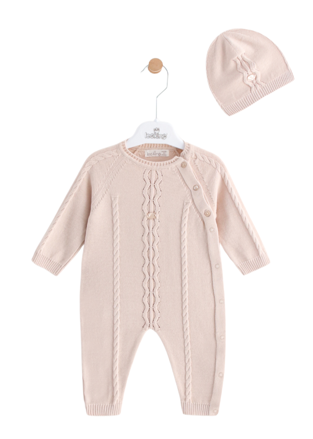 Long Beige Knitted Overalls with Buttons and Fes 7379 Leo King