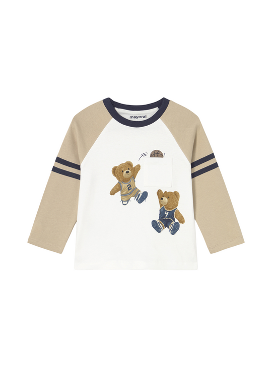 Bluza cu Maneca Lunga Bej cu Imprimeu Ursi 2059 Mayoral