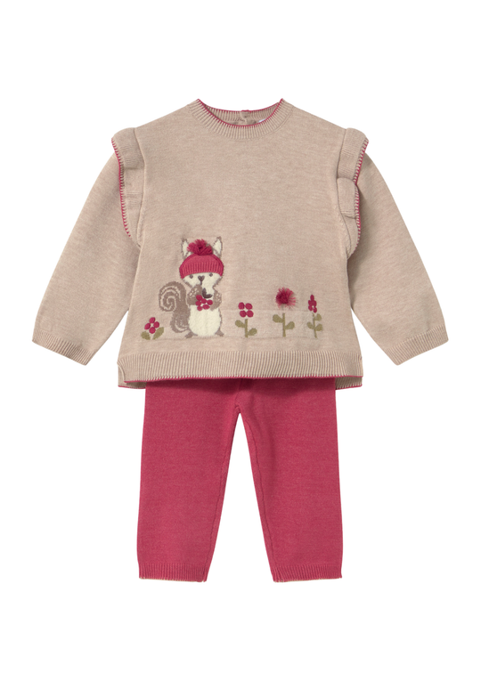 Set 2 Piese Tricotat Bluza Bej si Pantaloni Ciclamen pentru Fete – Mayoral