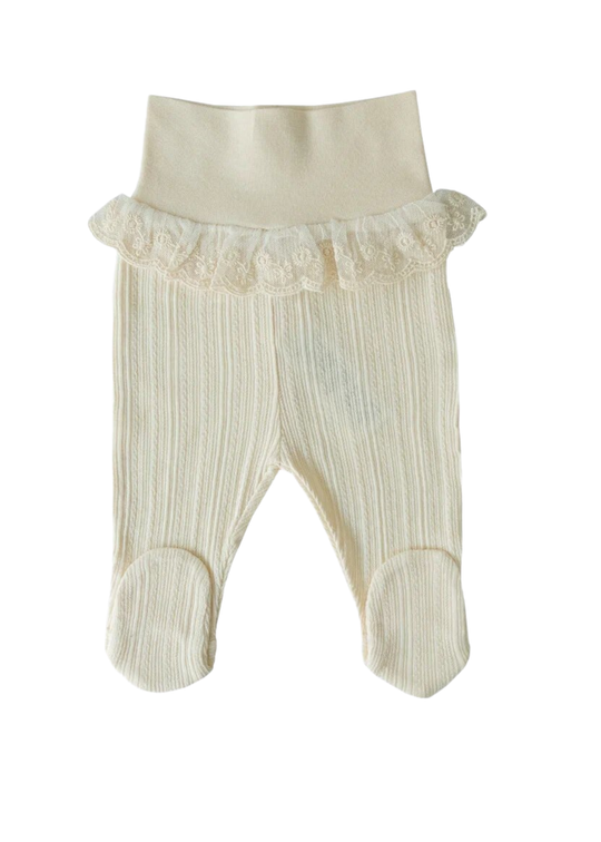 Pantaloni Bej cu Botosel si Dantela in Talie S57436 Kitikate