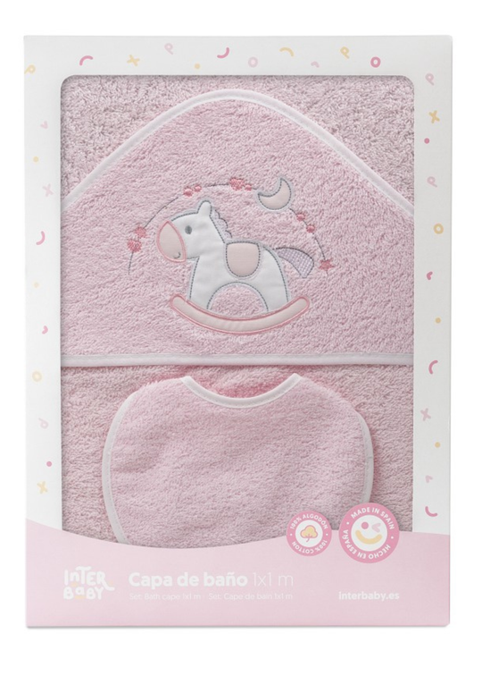 Prosop cu Capison 100x100 cm si Bavetica Roz cu Calut 01251 Interbaby