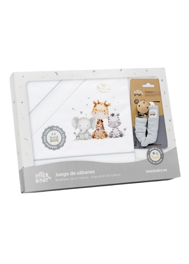 Set Lenjerie Patut 3 Piese Alb-gri cu Imprimeu Girafa 03323-18 Don Algodon