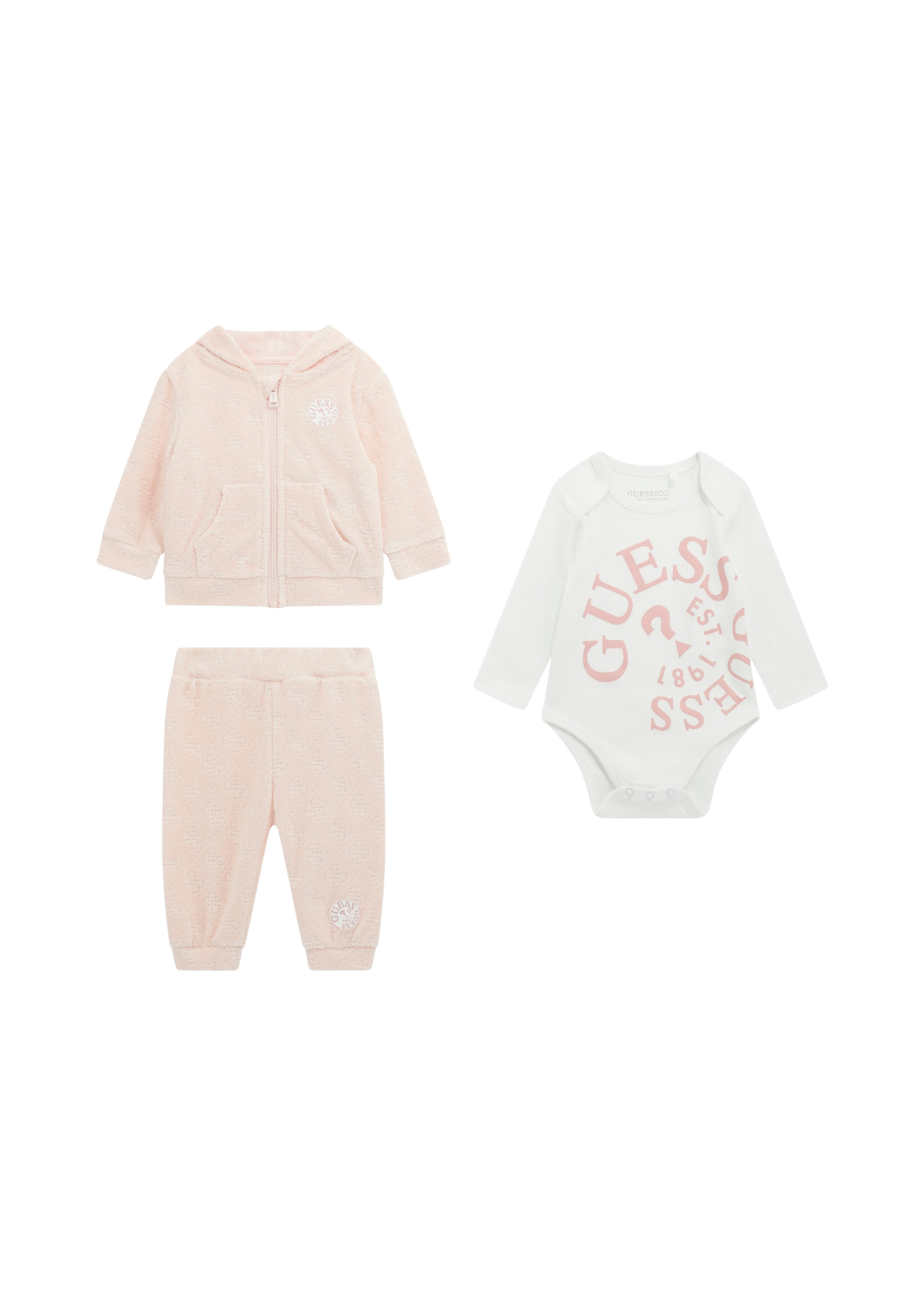 Trening 3 Piese Hanorac si Pantaloni Velur Roz si Body cu Maneca Lunga H5BW02 KAVN4 FN33 Guess