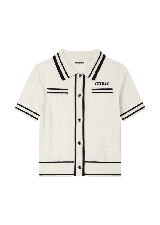 Guess Ivory Knitted Cardigan with Collar and Short Sleeves Art J6RR16 Z4652 G1O6