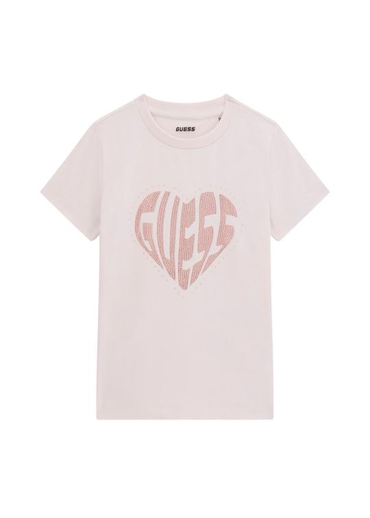 Pink short-sleeved T-shirt with heart art logo J5RI46 J1314 G62O Guess