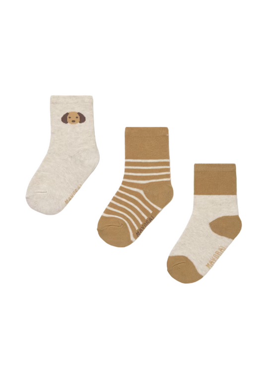 Set 3 Perechi de Sosete Bej cu Crem cu Catel 10009 Mayoral