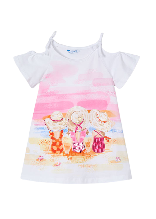 Rochie Alba cu Maneca Scurta cu Imprimeu Roz 3963 Mayoral