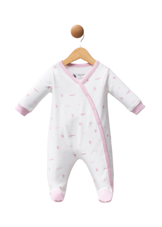 Salopeta Lunga Ivory cu Imprimeu Logo Roz si Capse pe Fata USB2360 Us Polo Assn