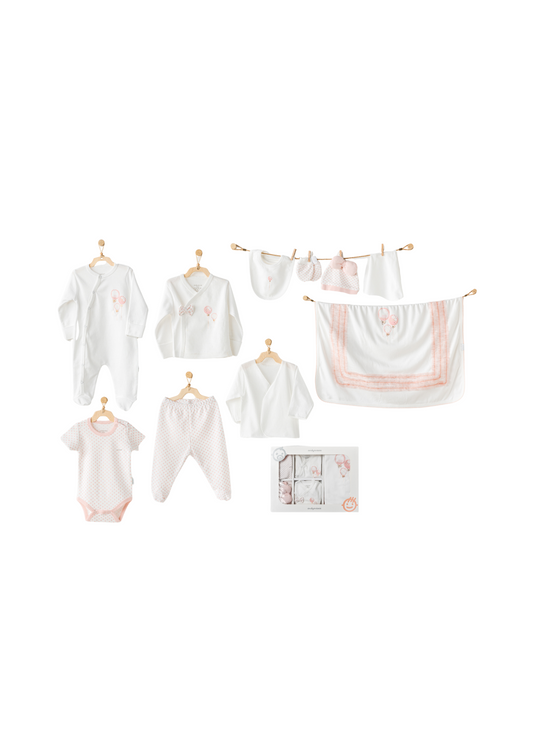 Set 10 Piese Maternitate Crem cu Roz Imprimeu Baloane AC25551 Andywawa