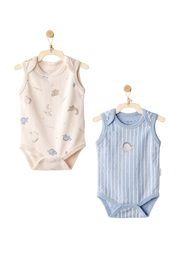 Set 2 Piese Body Maieu Bej cu Bleu cu Dinozauri AC25921 Andywawa