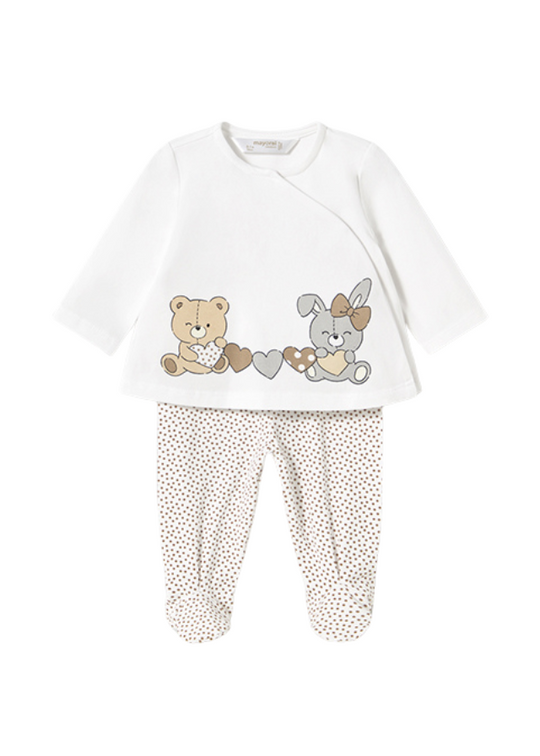 2 Piece Pajama Set Blouse and Long Pants White with Beige with Bears 1588 Mayoral