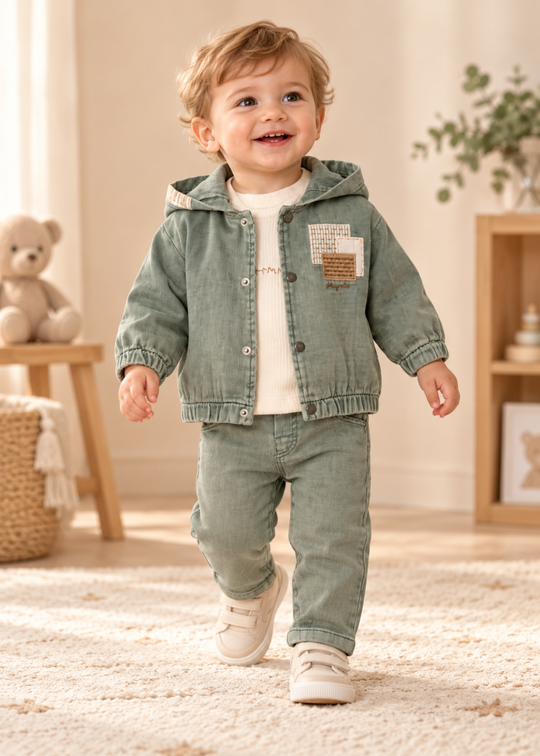 Set 3 Piese Jacheta cu Pantaloni Verzi si Bluza Crem pentru Baieti 4625 – MyMio