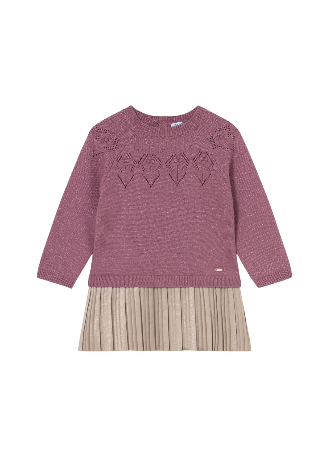 Rochie Tricotata Roz Inchis cu Pliseuri Aurii 2908 Mayoral