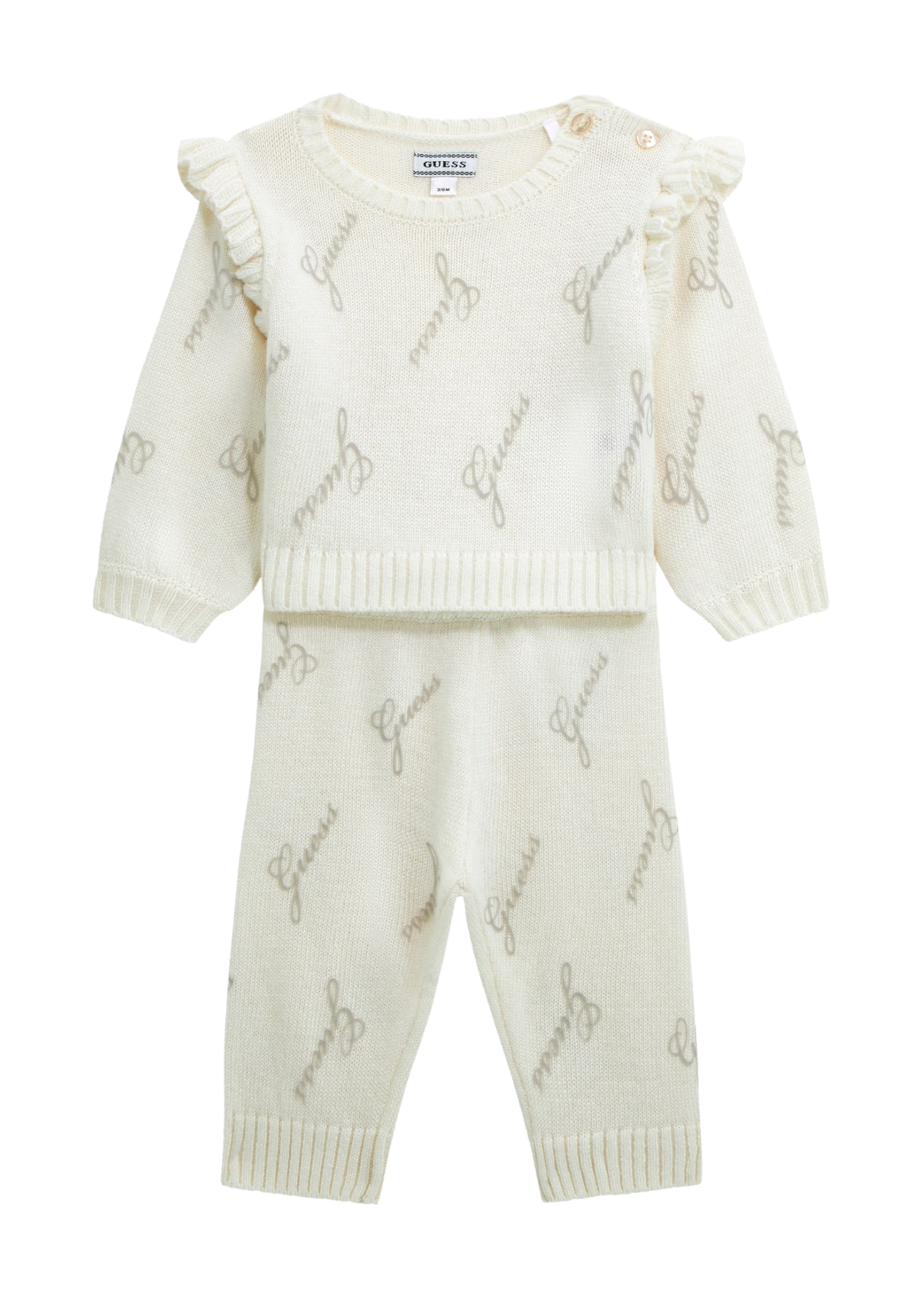 Set 2 Piese Tricotat cu Lana Alpaca Crem cu Imprimeu Guess Gri A5BG12 Z0870 P08N Guess