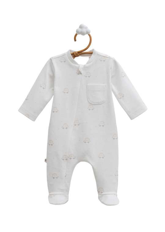 Salopeta Lunga Crem cu Fermoar cu Masini First Car TE2219 Mell Sweet Baby
