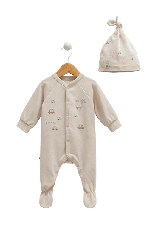 Long Beige Jumpsuit with Flying Cars Fes TE1195 Mell Sweet Baby