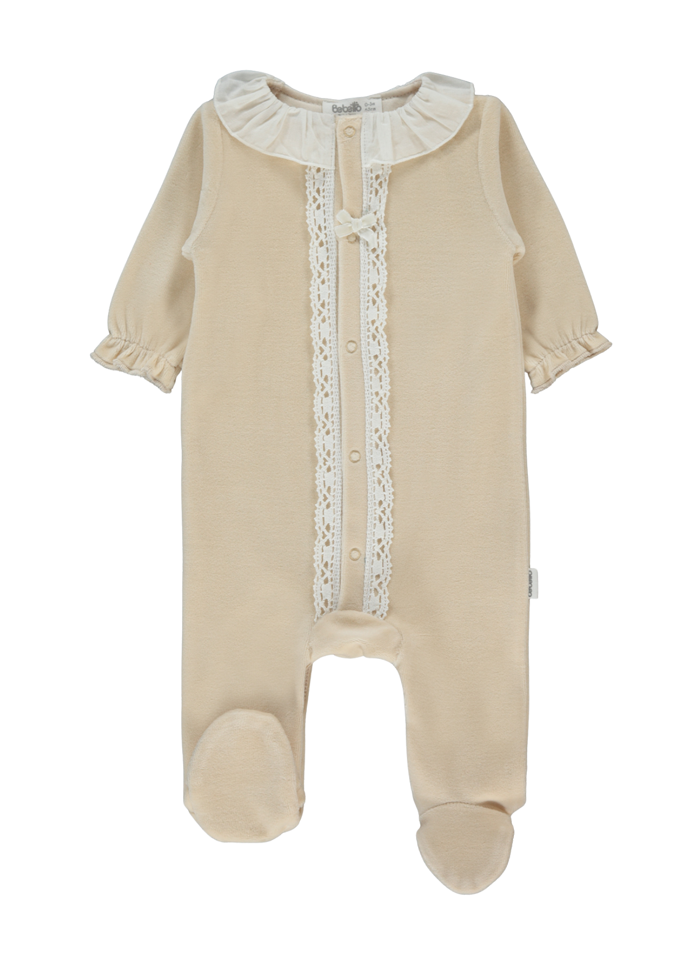 Salopeta Lunga Velur Bej cu Volan la Guler si Dantela K5089 Bebetto