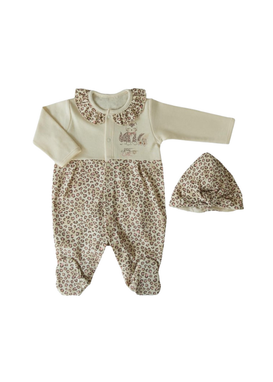 Cream Long Jumpsuit with Leopard Print and Frill S54572 KitiKate