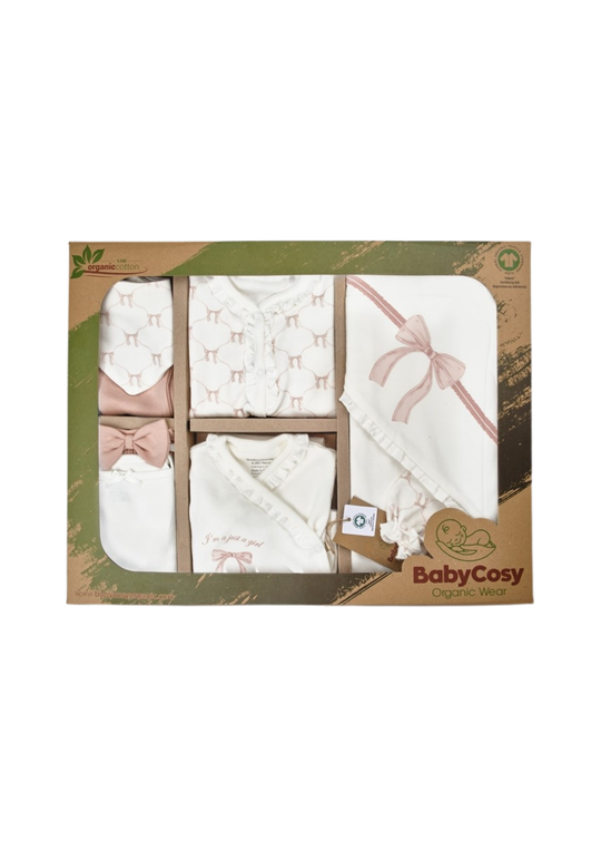 Set 10 Piese Maternitate Bumbac Organic Crem cu Imprimeu Funda Roz Pudra CSY8170 Baby Cosy