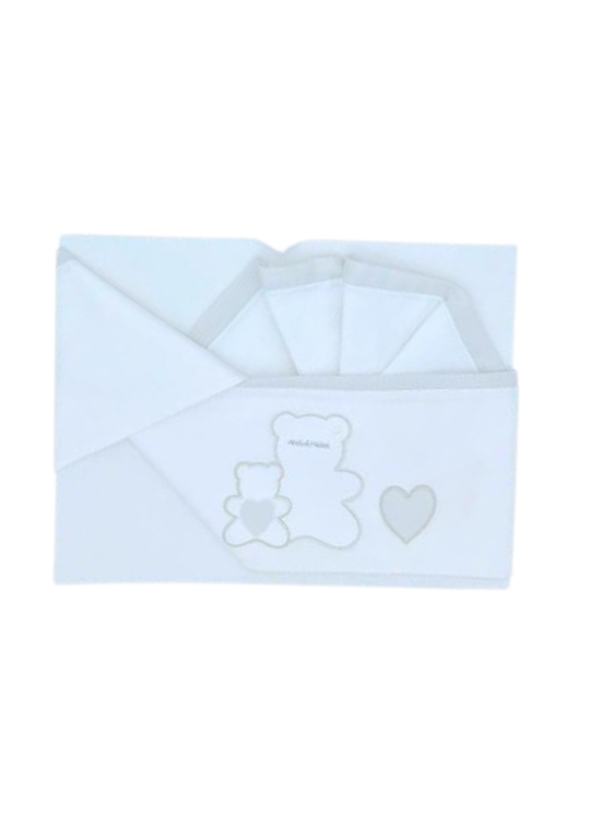 Set Lenjerie Patut 3 Piese Alb-Gri cu Ursuleti si Inimioare R40 Andy&Helen