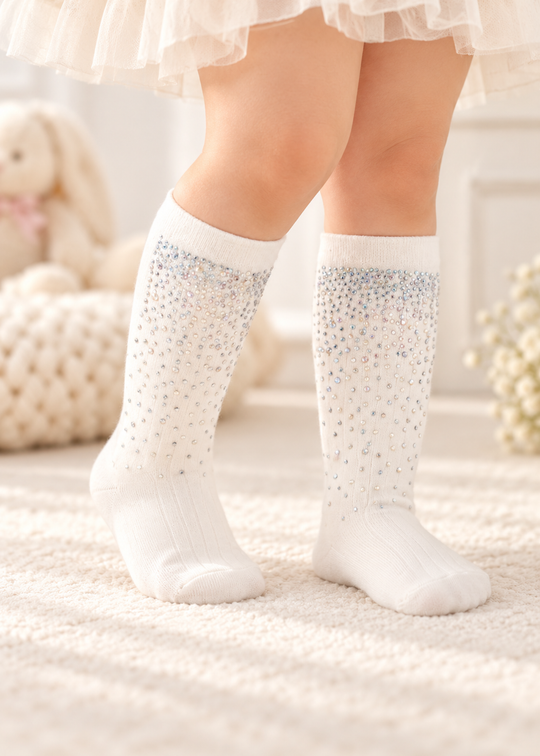 Sosete Crem cu Ștrasuri pentru Fetite CMN0140 – MinoBaby